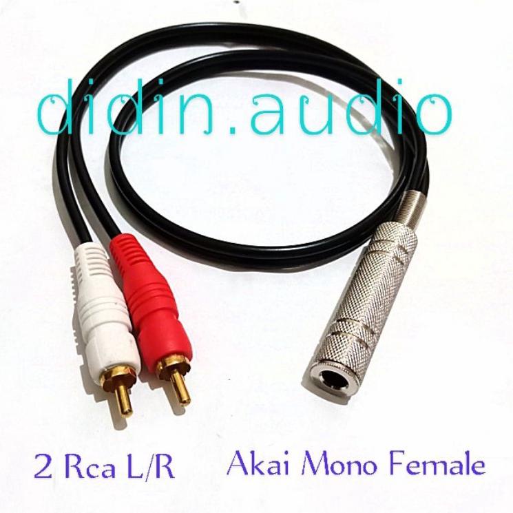 TRXJj8J3--Kabel Audio Jack TS Akai 6.5mm Mono Female To 2 RCA Gold Male L/R 0.5 Meter