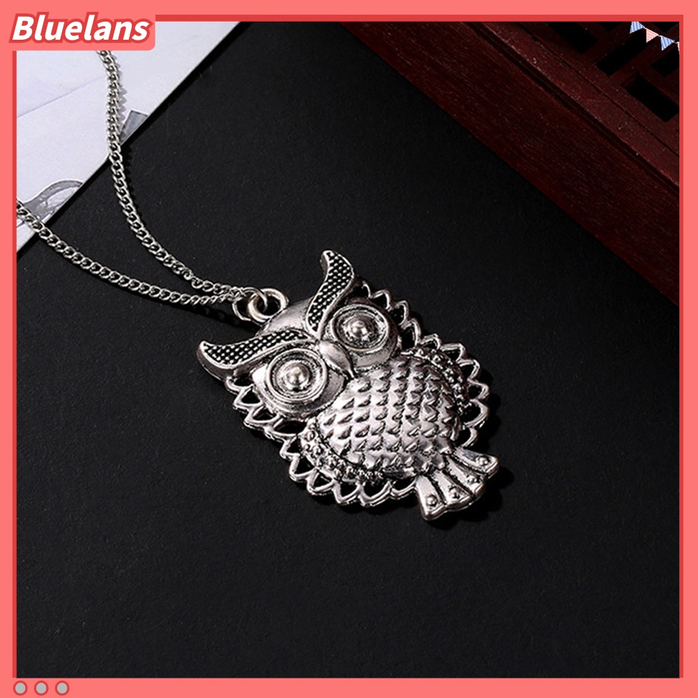 Bluelans Kalung Rantai Panjang Liontin Burung Hantu Hollow Gaya Vintage Untuk Wanita