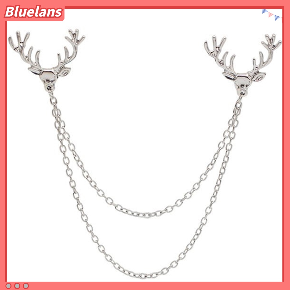 Bluelans Fashion Men Women Shirt Suit Collar Deer Head Brooch Pin with Long Chain Gift