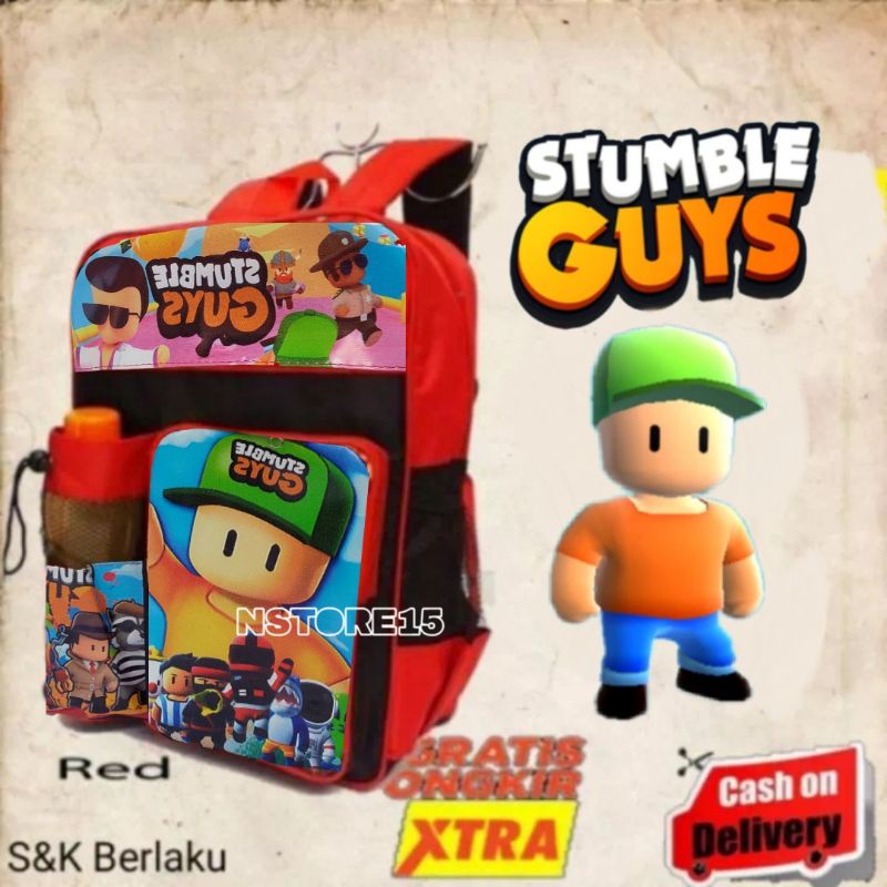 Tas ransel sekolah anak laki laki terbaru motif STUMBLE GUYS free botol