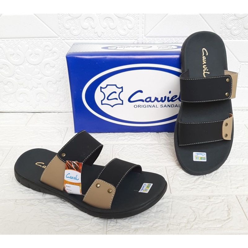 Sandal Pria Carvil Ban 2 semi kulit terbaik / Sendal Pria Ban 2 carvil / Sandal