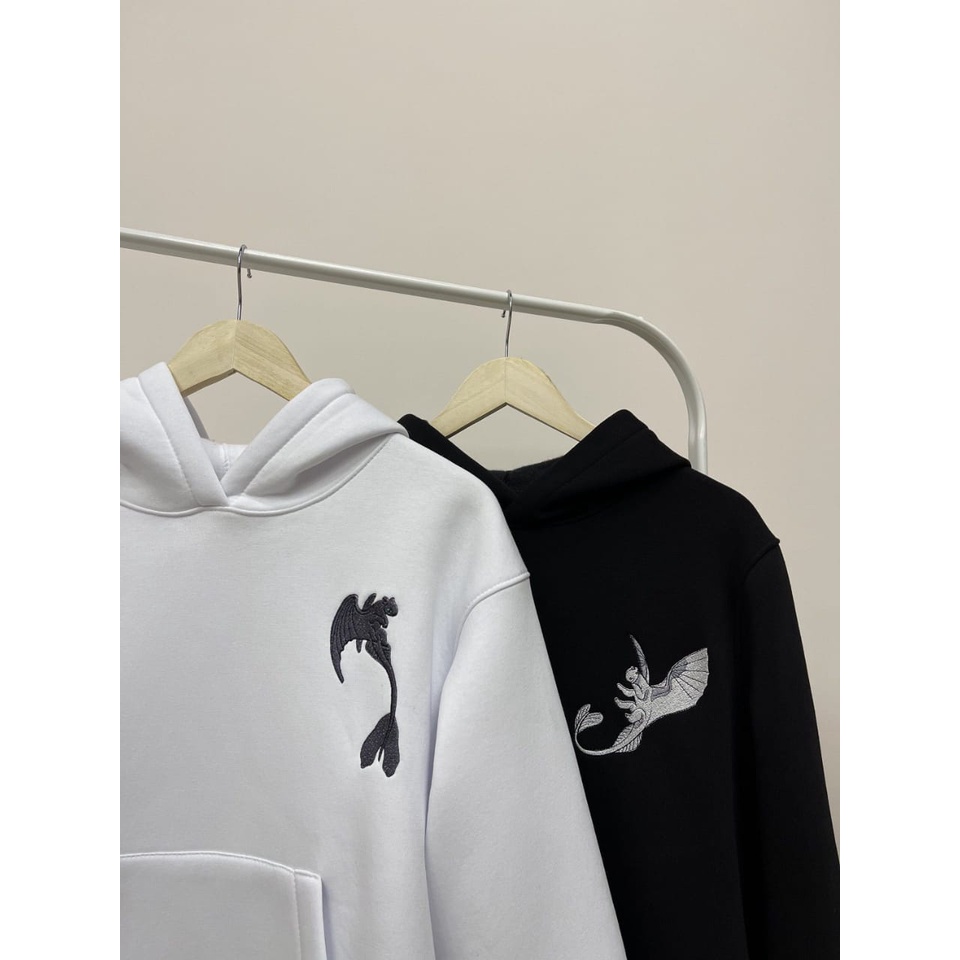 HOODIE COUPLE UNISEX LIGHT AND DAY DRAGON BORDIR // JUMPER UNISEX PREMIUM FLEECE TEBAL LEMBUT TERBARU,