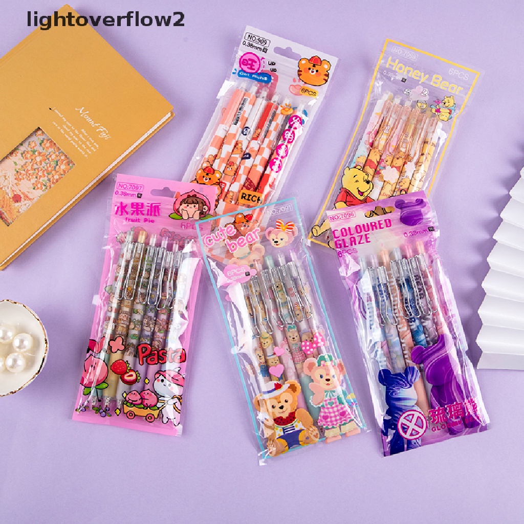 (lightoverflow2) 6pcs / Set Bolpoin Gel Motif Kartun Anime Untuk Stationery Sekolah / Kantor