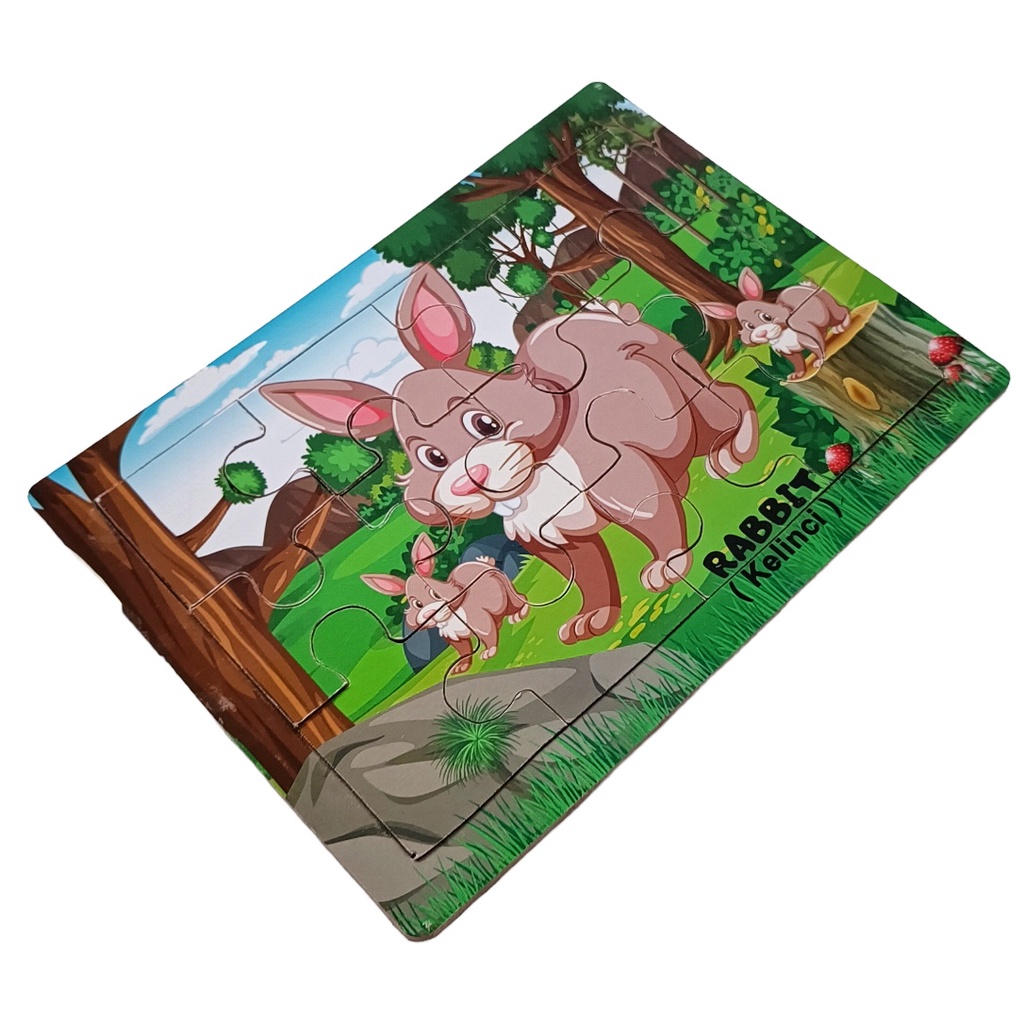 Mainan Kayu Pintar Puzzle Kayu Jigsaw Gambar Kelinci Bisa COD