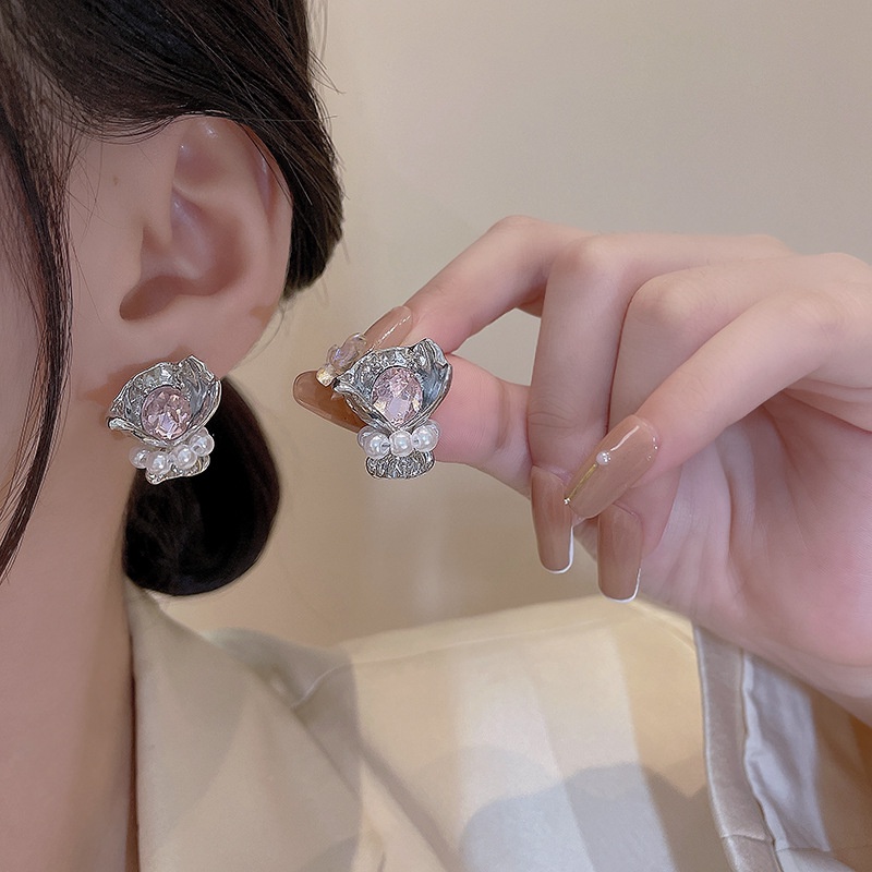 Anting Tusuk Sterling silver 925 Model Bunga Dengan Mutiarakristal Untuk Wanita