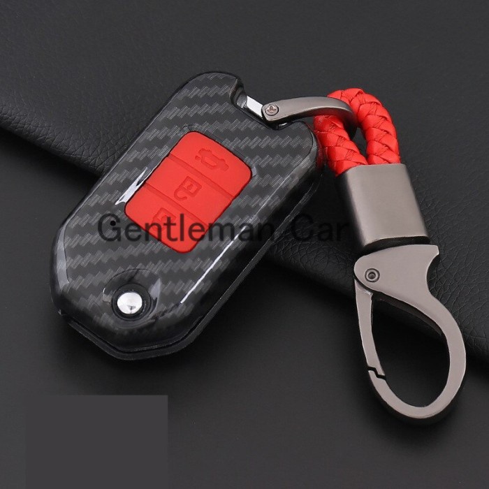 [BAYAR DIRUMAH] Cover Carbon Casing Kunci Mobil Wuling Confero Cortez Sarung Smart Key - Merah / Per