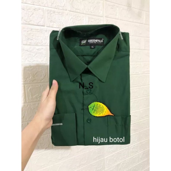 Kemeja Polos Pria Lengan Panjang Hijau Botol