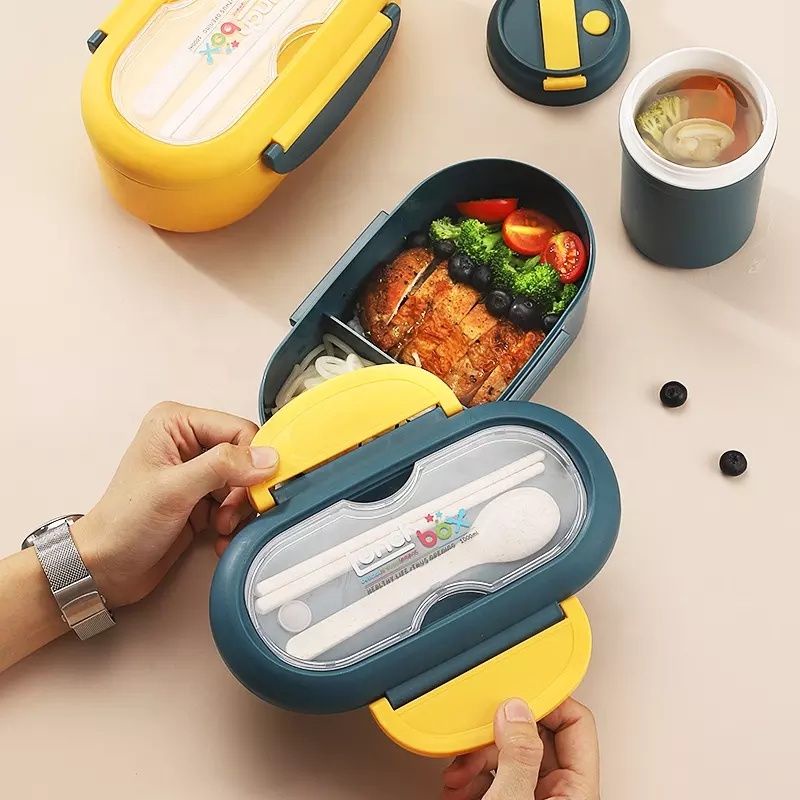 LUNCHBOX KOTAK MAKAN SET DENGAN SOUP CUP OVAL ANTI TUMPAH 1000ML DAN 330ML