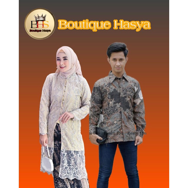 Stelan Kebaya Tunik Batik Couple Modern Terbaru Outfit Pasangan Kondangan Wisuda by Hasya