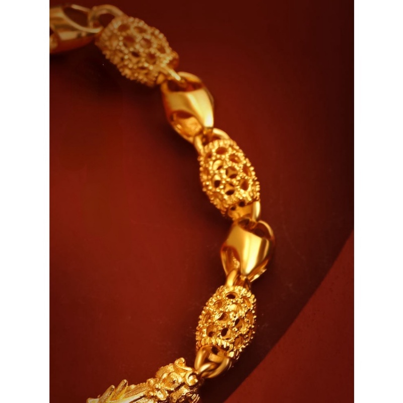 Goldkingdom Fashion Perhiasan Emas Asli Kadar 375 Bangkok Aksesoris Ready Stock Jinlinglong PI Xiu Gelang Berkah Retro Pria Dan Wanita Gelang Berongga Berdoa