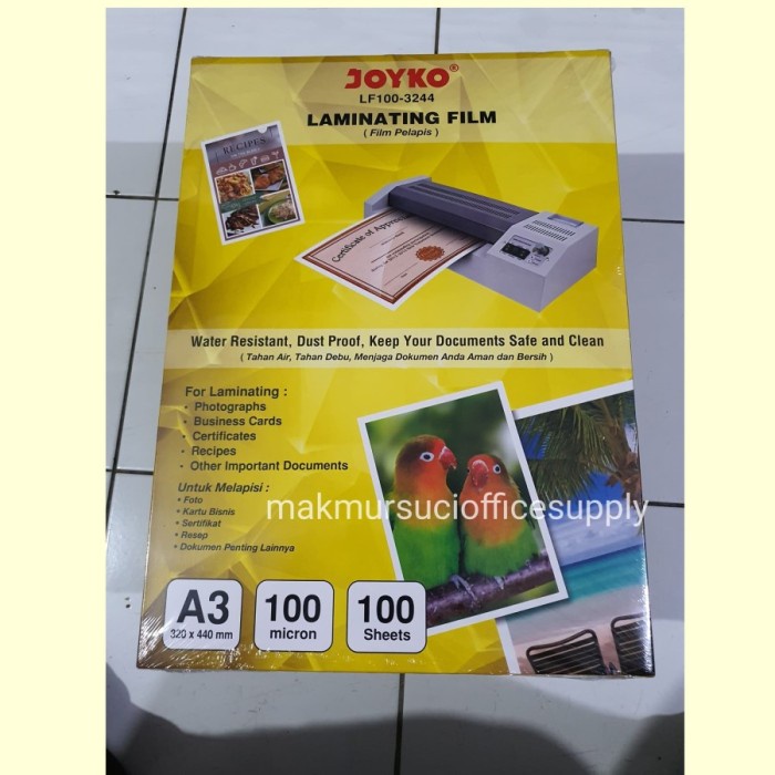 

Exclusive Plastik Plastic Laminating Joyko A3 100 Micron