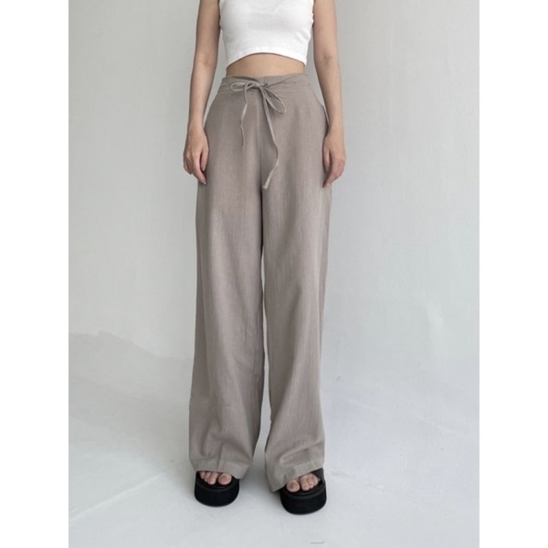 Rachel Pants - Premium Celana Kulot Highwaist Tali - Celana Linen Crinkle - Kulot Casual