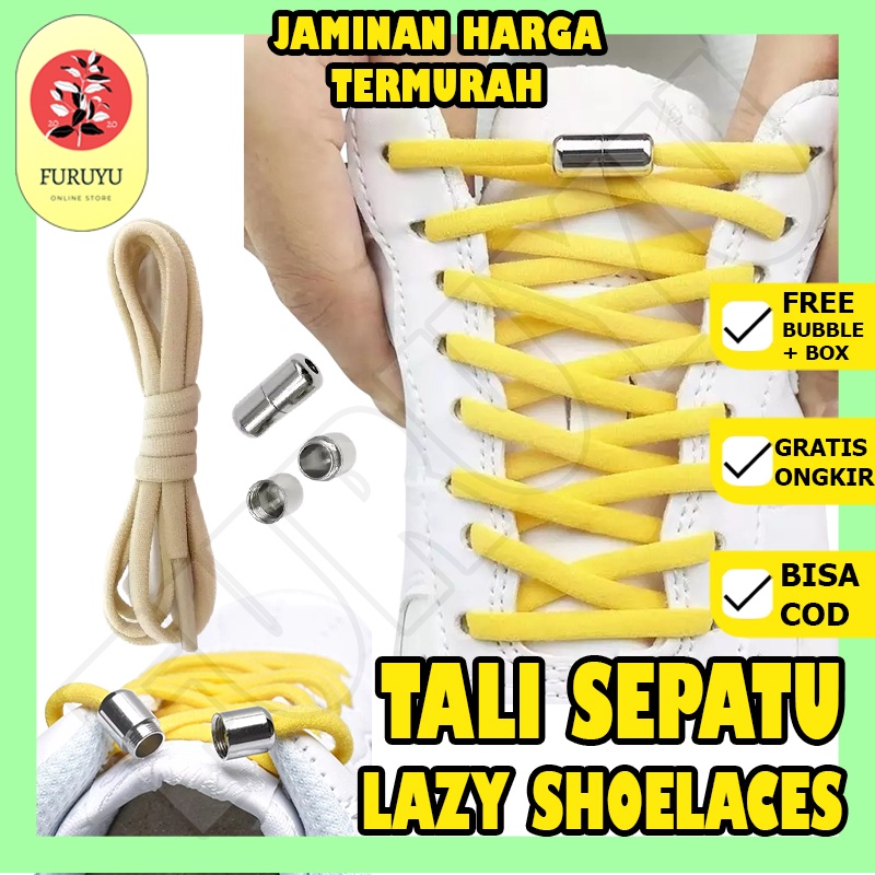 Tali Sepatu Elastis Karet Pipih Praktis Tanpa Ikat Model Lock Tube Bulat Lazy Lace No tie Shoelace Shoelaces Premium Metal Buckle With Lock Capsule