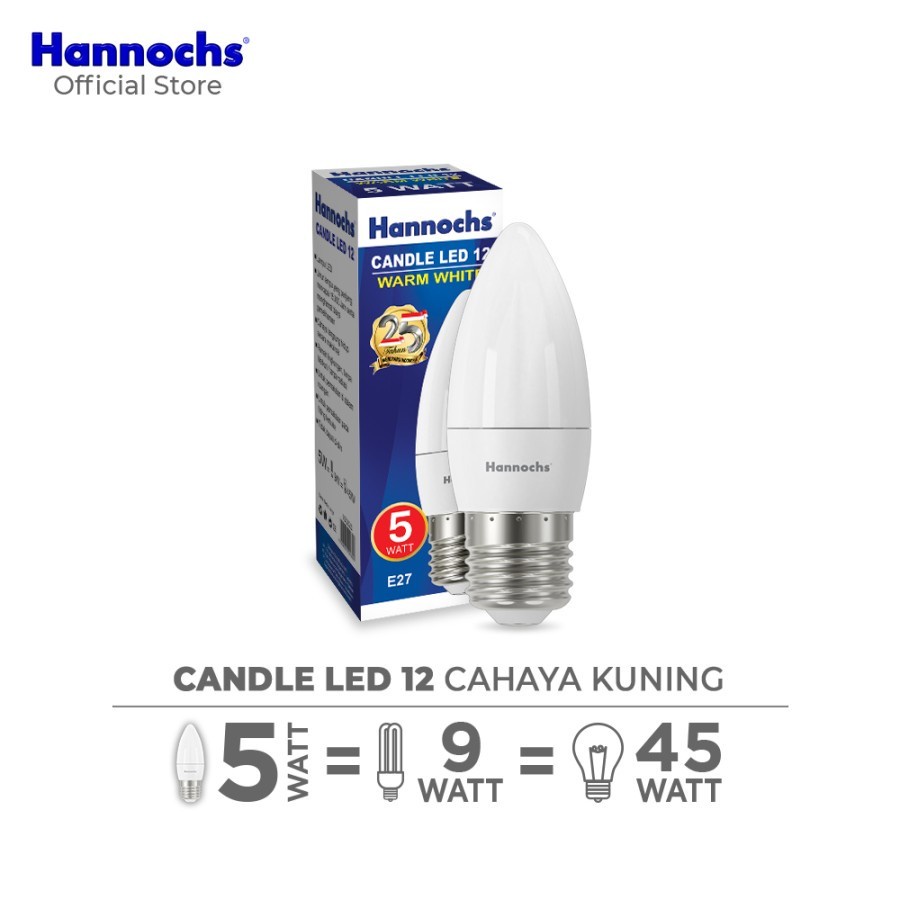 Hannochs Lampu Candle LED 12 5 watt E27 WW - Cahaya Kuning Lampu Lilin