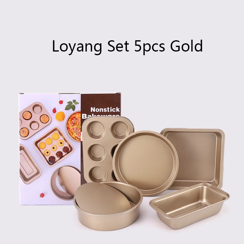 Loyang Set/5pcs Baking Tool set Golden Series Non Stick Coating / Brownies / Loaf Pan / Pizza / Muffin