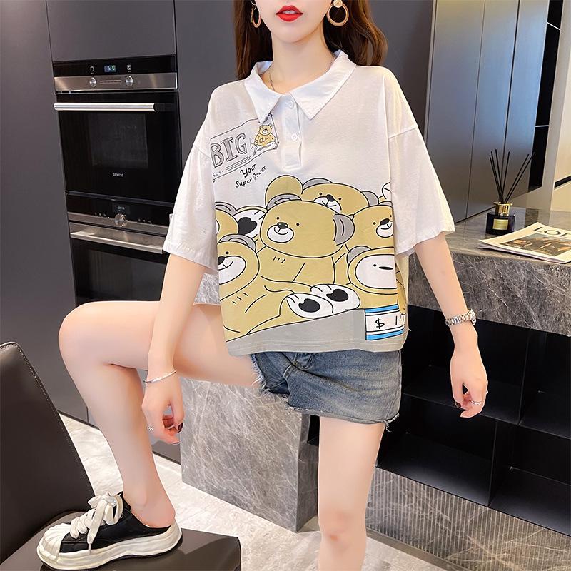 [littlecrab] Kaos Oversize Crop Berkerah Big Bear Hijau Putih Many Bears in Cashier Simple Unik T-shirt Polo Banyak Beruang Berkualitas Your Super Power Baju Kerja Kuliah Jalan Korean Style