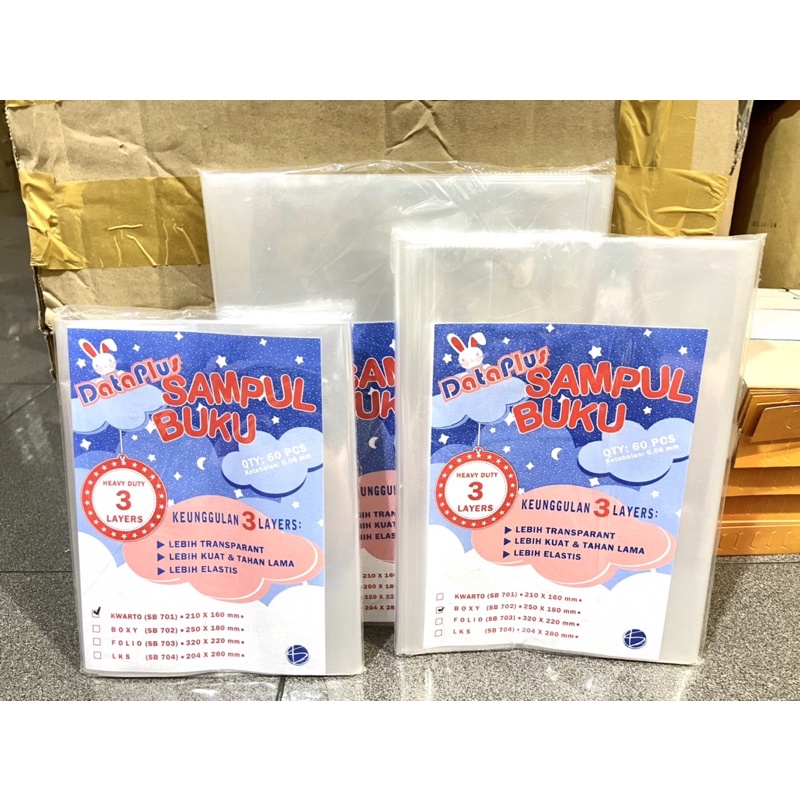 

Sampul Buku Data Plus isi 60pcs / KWARTO / BOXY / LKS / FOLIO & Sampul Buku Transparan