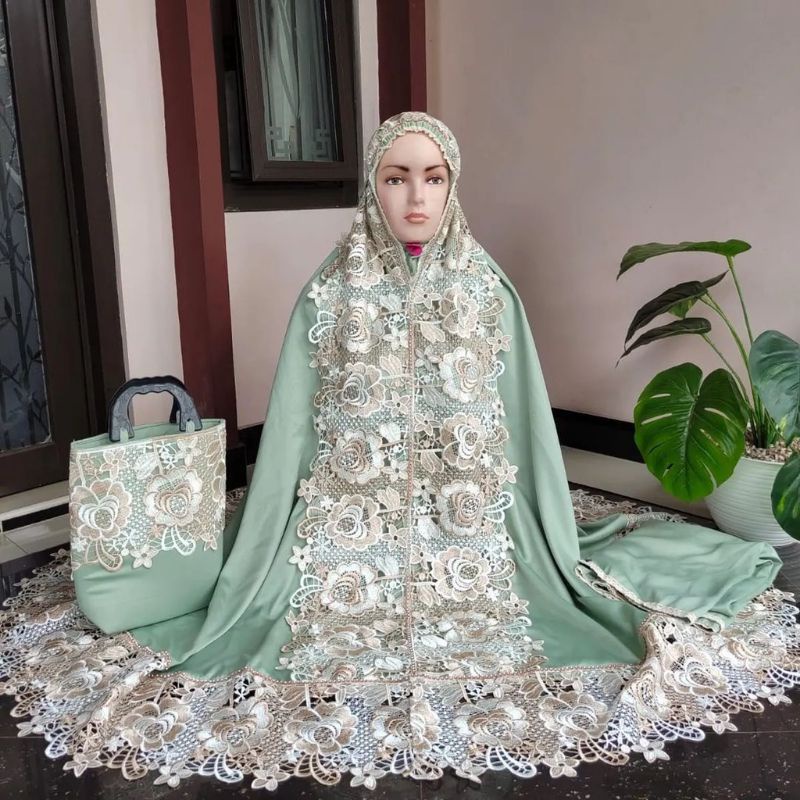 mukena jumbo dewasa motif bordir komputer mukena sutra velvet premium mukenah tasikmalaya rukuh mura