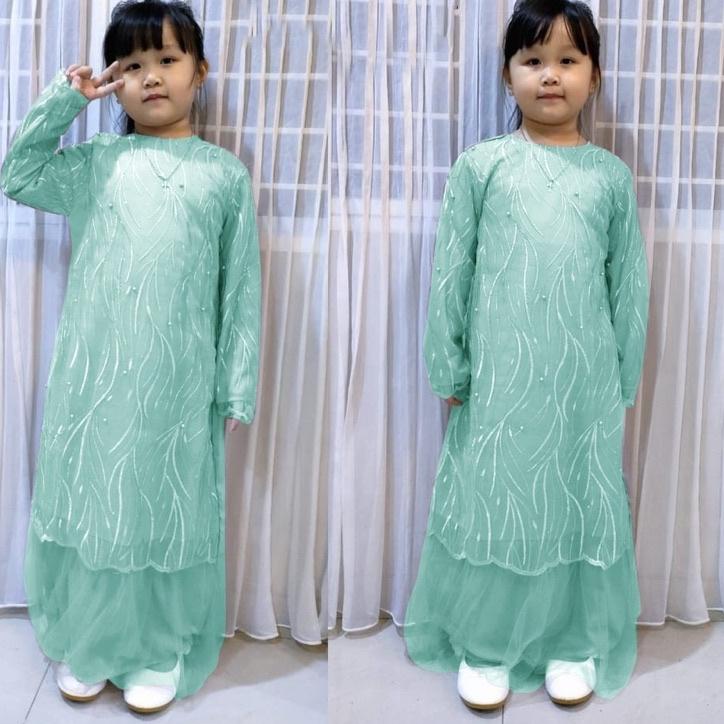 ➯✽✷ Geraldine Kid Baju Gamis Brukat Anak Perempuan/Gamis Anak Brukat Tile/Fashion Gamis Pesta/ Gamis