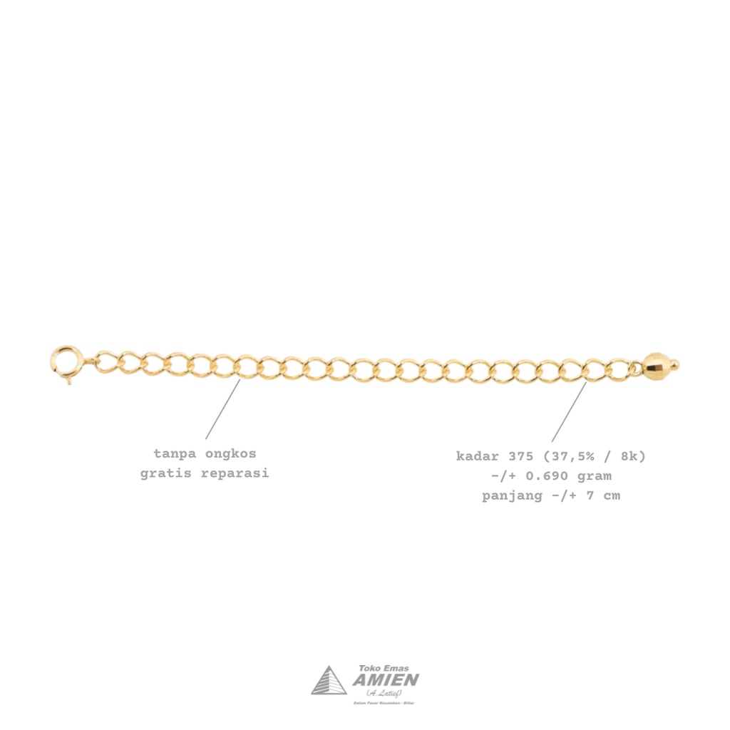 Toko Emas Amien Emas Asli UBS Kadar 375 (37,5% / 8K) - Rantai Konektor Extender Extension Penyambung