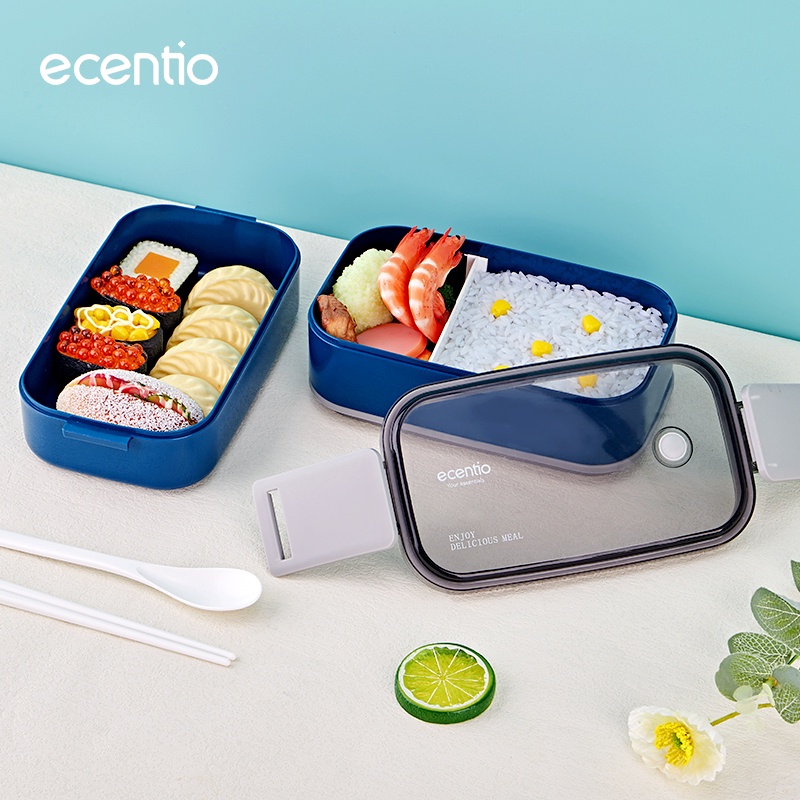 ecentio kotak makan 2 susun dengan free sendok double layers lunch box anti bocor bento box tempat makan kotak bekal misting bekal nasi bpa free