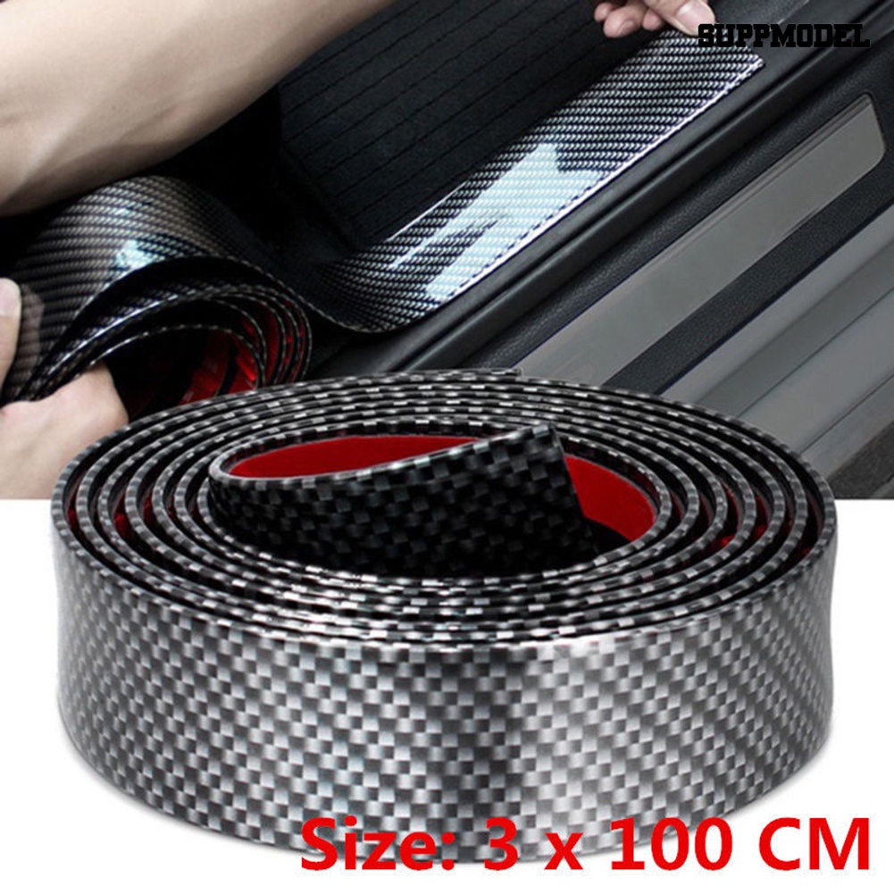 Sm - Stiker Strip Karet Pelindung Bumper Pintu Mobil Anti Baret Motif Carbon Fiber 3x100cm