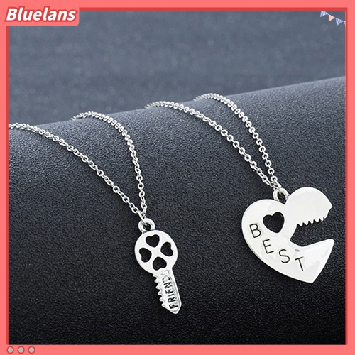 Bluelans 2Pcs Love Heart Key Pendant BFF Best Friend Letter Carved Necklace Gift