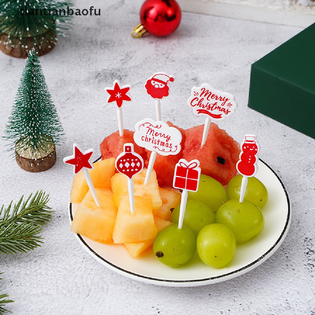 8pcs / set Garpu Buah / Snack / Dessert Desain Merry Christmas Untuk Anak