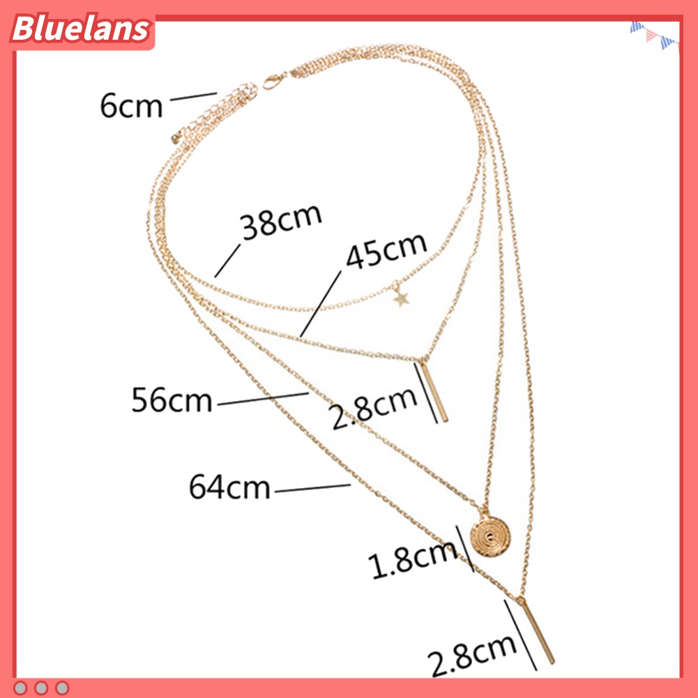 Kalung Rantai Banyak Lapis Dengan Liontin Bintang Bulat Untuk Wanita