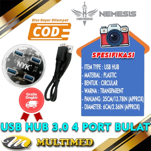 NYK USB HUB 4 PORT USB 3.0 TRANSPARANT