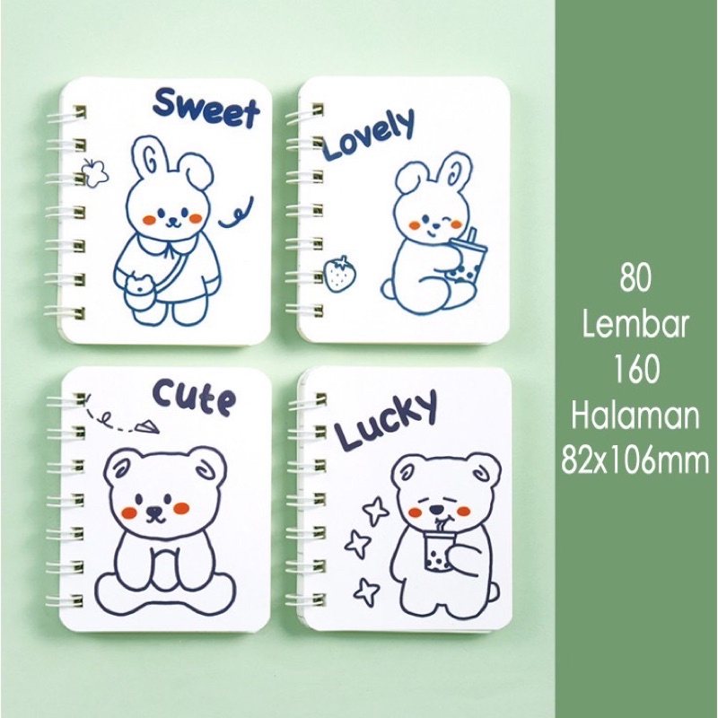 

notebook A7 notes ring spiral buku catatan mini warna putih simple motif beruang white bear cute lucu imut murah