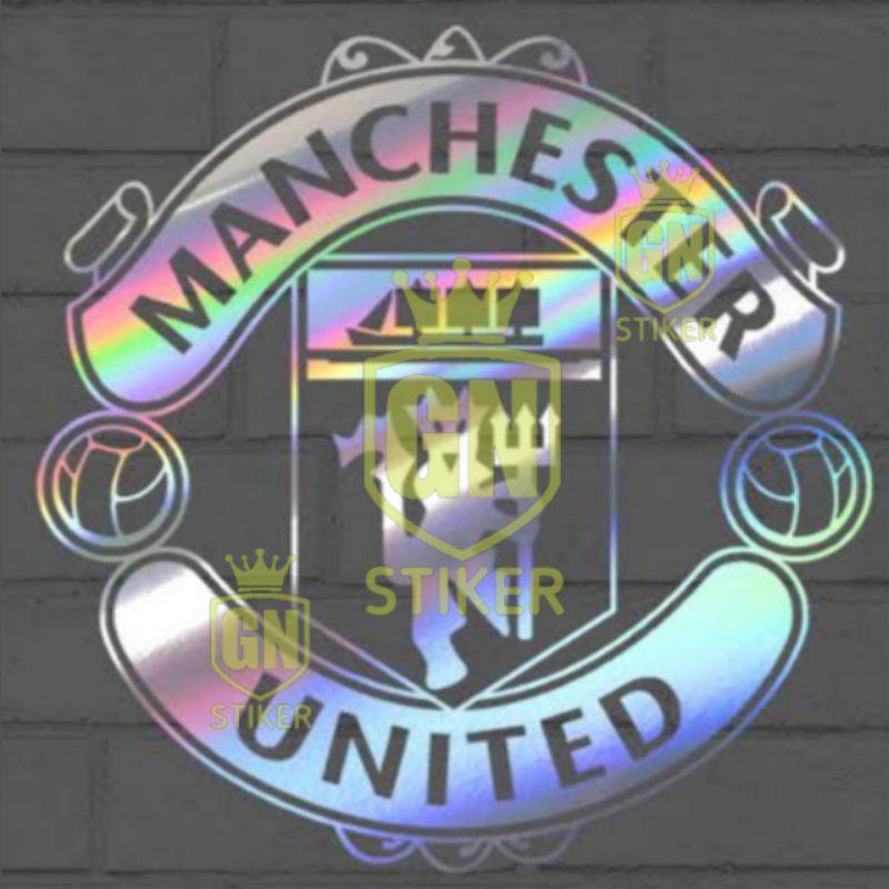 STIKER CUTTING LOGO BOLA MANCESTER UNITED WARNA HOLOGRAM