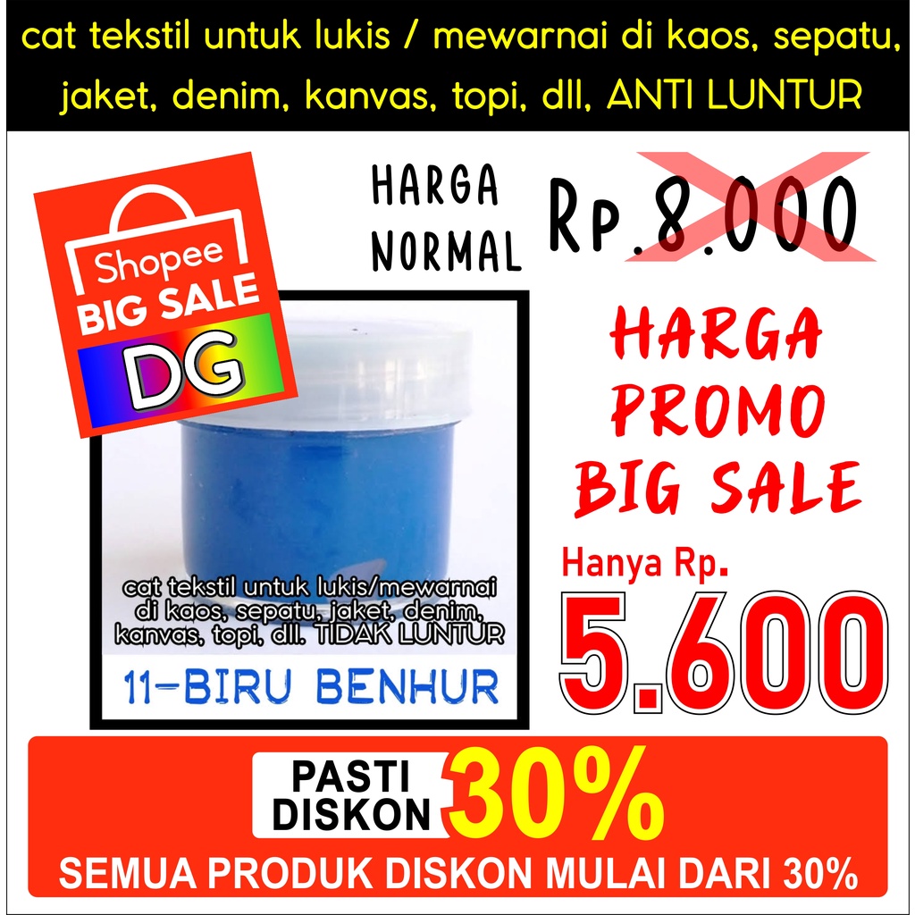 

Warna BIRU MUDA BENHUR - Cat Tekstil utk lukis mewarnai di kaos / tas / sepatu / jeans / jaket / topi / kanvas - langsung pakai ANTI LUNTUR