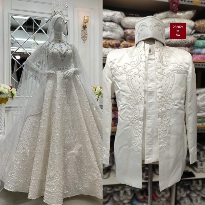 COUPLE GAUN PENGANTIN DAN JAS PREMIUM MEWAH | GAUN PASANGAN | BAJU PENGANTIN COUPLE MODREN