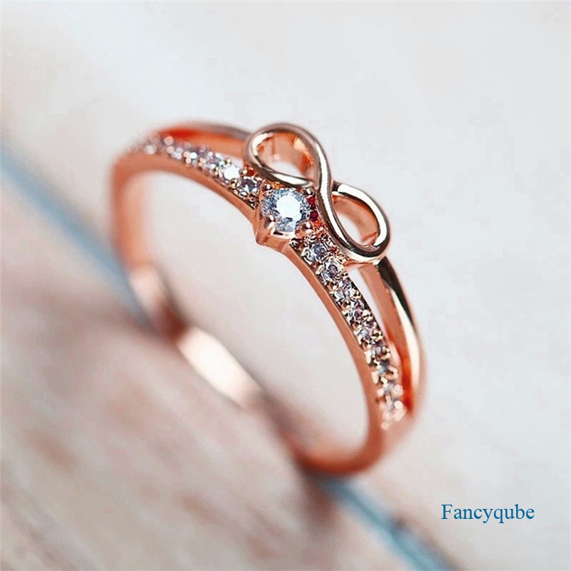 Fancyqube Cincin Jari Bentuk Pita Infinity Cubic Zirconia Untuk Wanita