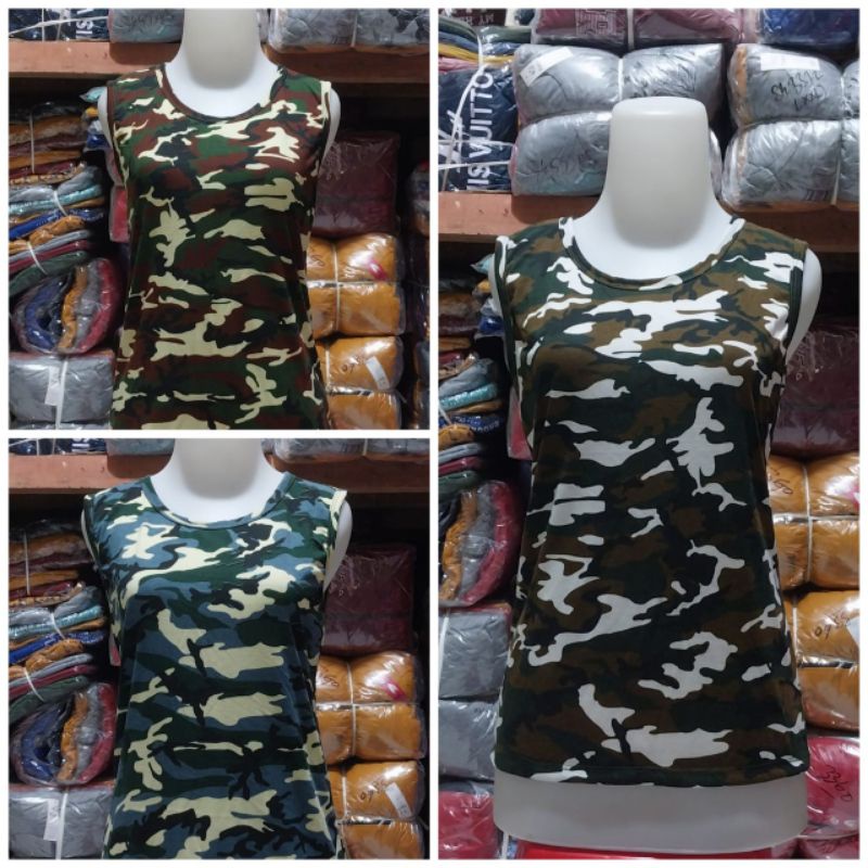 Kaos Loreng Wanita Dewasa/V-NECK Lengan singlet army bahan polyester