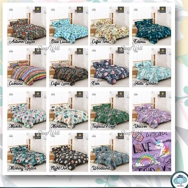 TLI.18Oc22ᴴ ‣ KENDRA Sprei Uk 180x200 160x200 T20 Arista Arcadia Blue Owls Blue Morroco Blackforest 