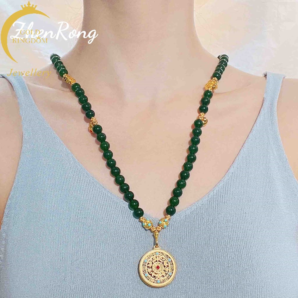 Goldkingdom Fashion Perhiasan Emas Asli Kadar 375 Bangkok Aksesoris Ready Stock French Emerald Beads Hang Tag Kalung Multi Lingkaran Gelang Wishy Hand String Necklace Woman