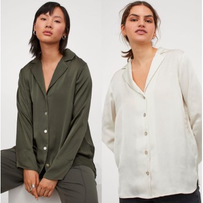 HM V-Neck Satin Blouse | Kemeja H&M Wanita | Kemeja satin