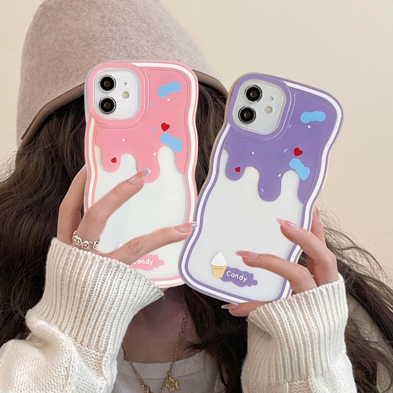 Casing Lucu Realme C53 C55 8i 8 8pro 7 9 9pro+7i C35 C33 C30 C11 C15 C12 C11 C21Y C25Y C25 C25s C20 C20A C3 5s 5 5i 6i C20A C1 Ins Permen Pink Ungu Cream Ice Cream Bergelombang Casing Edge