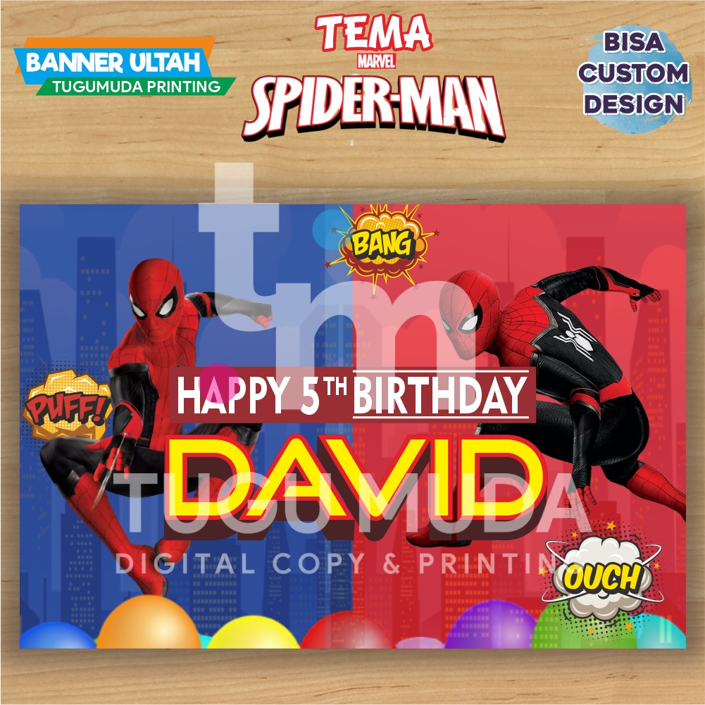 Cetak Banner|Backdrop|Spanduk Ultah/Birthday/Ulang Tahun Anak - SPIDERMAN MARVEL