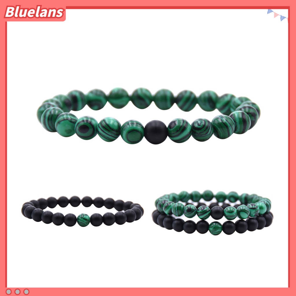 Bluelans 1pc / 2pcs Gelang Batu Malachite Pumice Imitasi Ukuran 8mm Untuk Pasangan