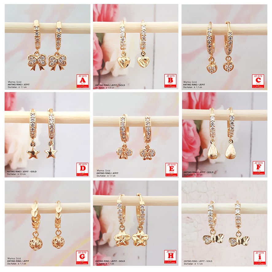 AT 079 Anting Jepit Kombinasi Charm Kupu Love Pita Perhiasan Lapis Emas Imitasi Anting Xuping Merk Meilin Luxx Xuping