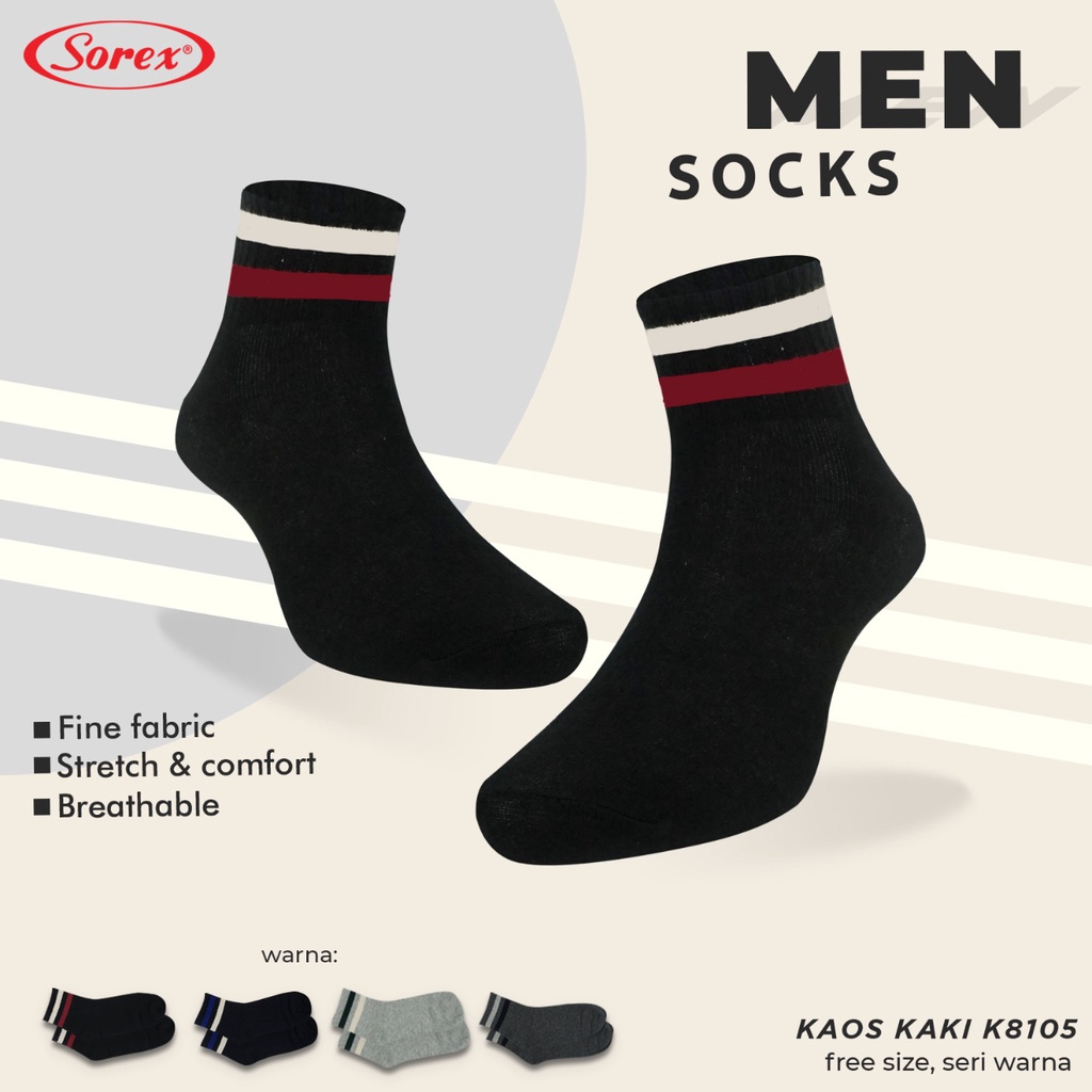Sorex Kaos Kaki Pria Line Socks Freesize Semata Kaki K 8105