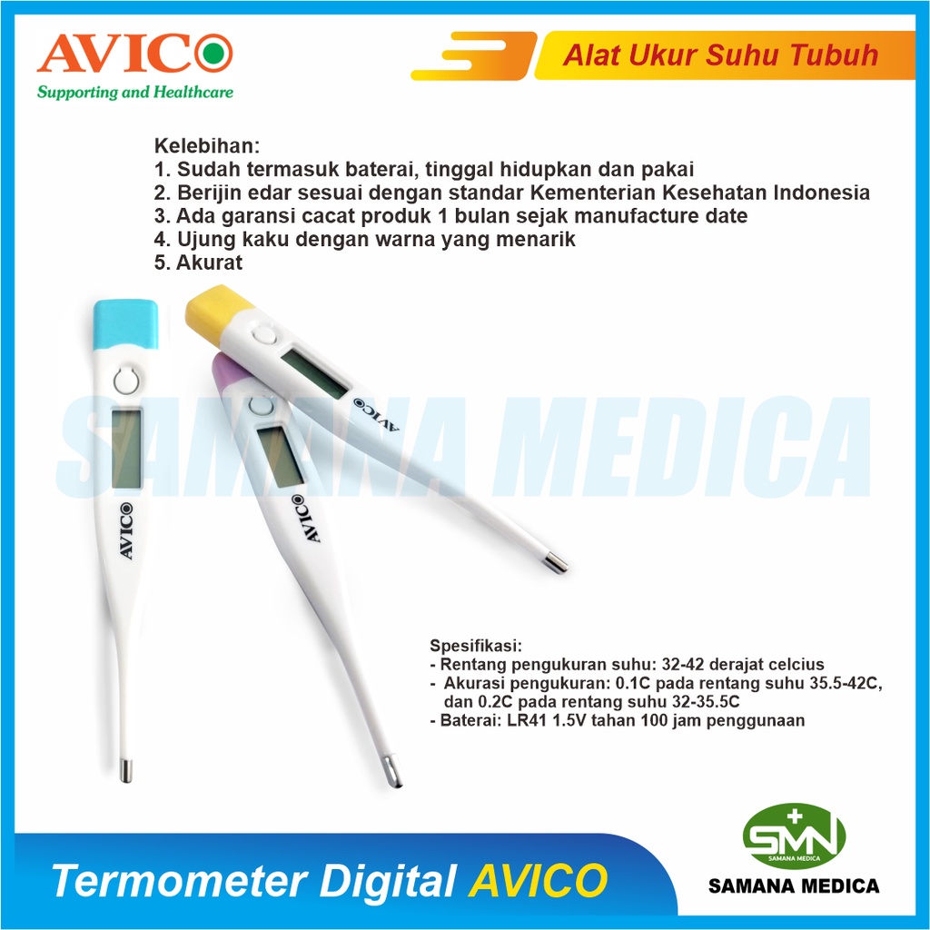 Termometer thermometer Digital Alat Ukur Suhu Tubuh AVICO Free Baterai Ujung KAKU Promo Murah