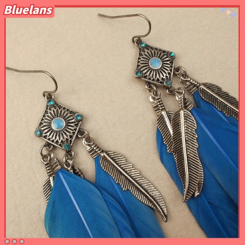 Anting Kait Gantung Wanita Desain Daun Bulu Gaya Vintage Kreatif Untuk Pesta / Hadiah