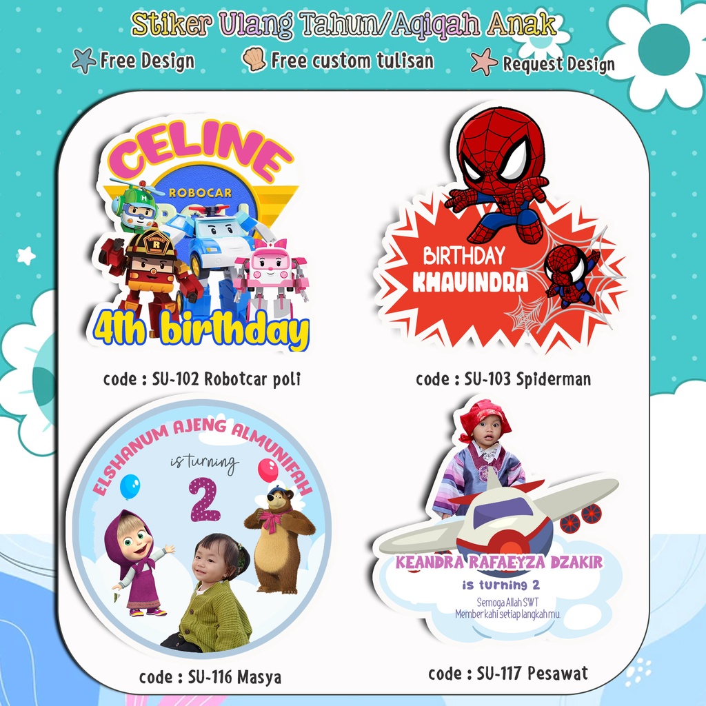 Stiker aqiqah anak/ulang tahun anak custom free design dan request design