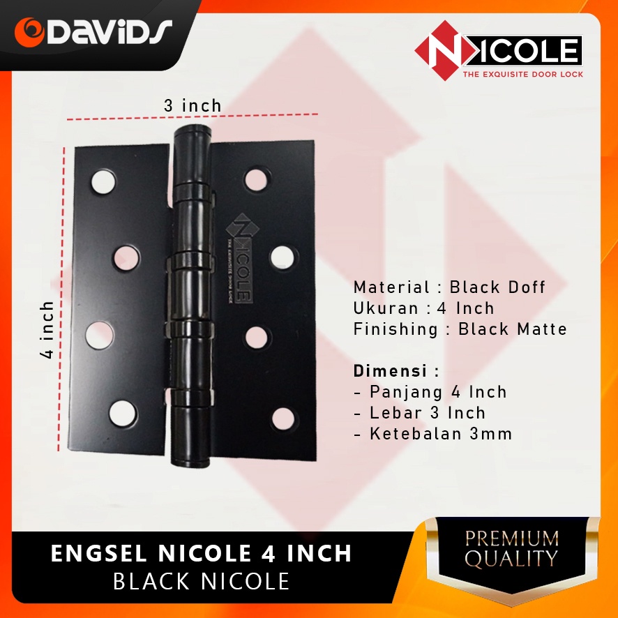 Engsel Pintu Rumah Jendela Besi Esel Hitam Kamar Mandi 4 Inch Nicole