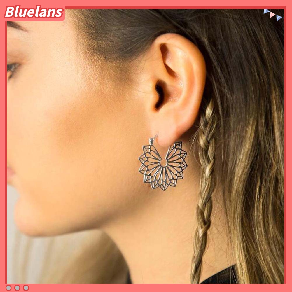 Bluelans Bohemian Women Hollow Flower Honeycomb Filigree Hoop Earrings Retro Jewelry Gift