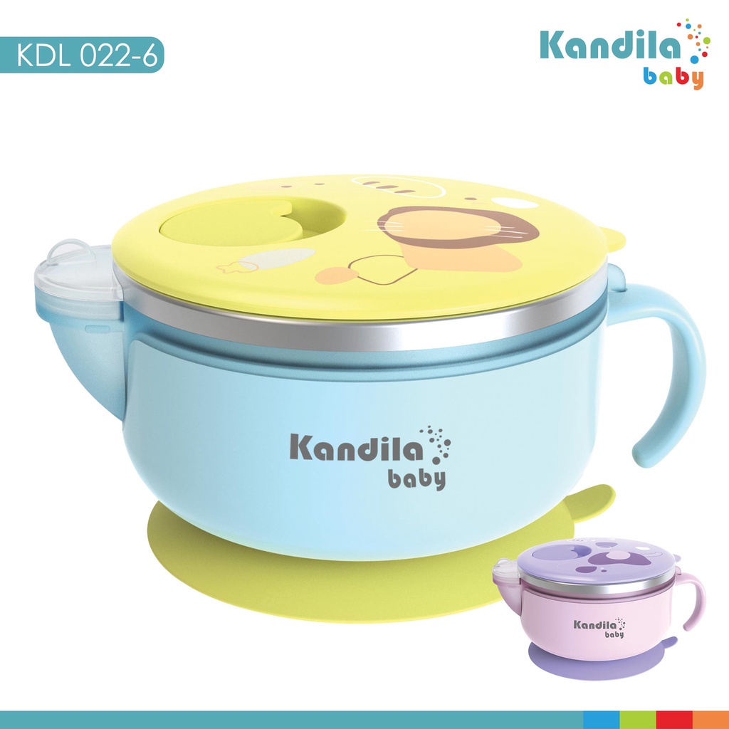 Kandila Baby KDL022-6 Double Layer Water Filling STainless Steel Bowl WIth Spoon &amp; Fork - Mangkok Makan Bayi